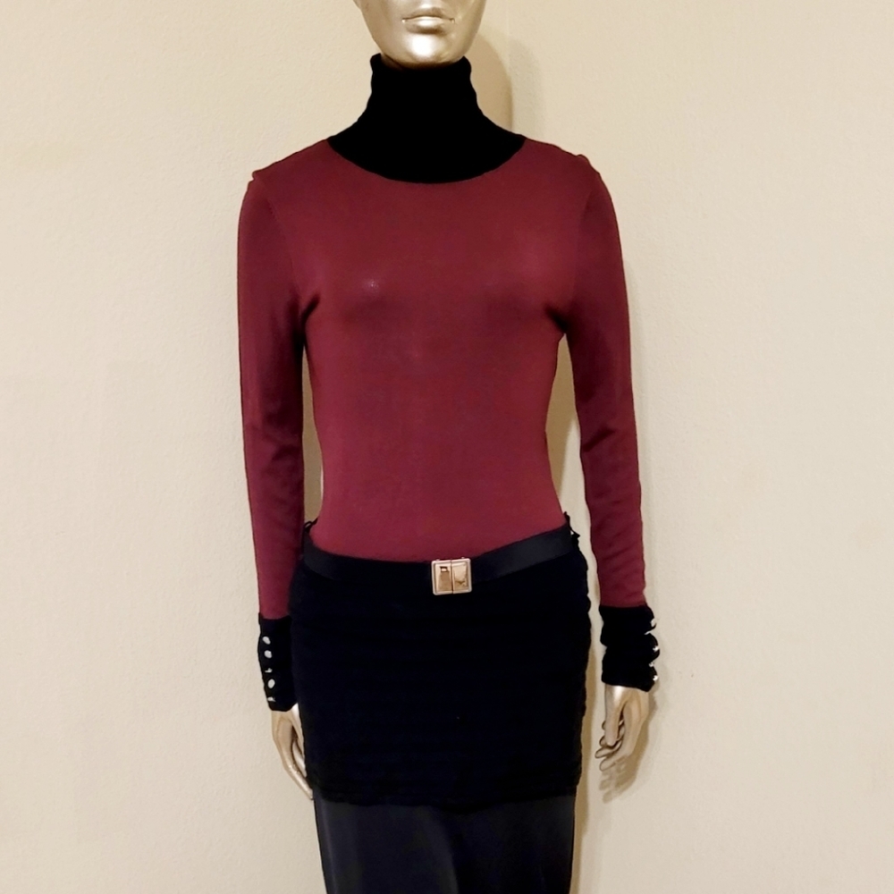 NWOT VENUS Colorblock Sophisticated High Neck Long Belted Sweater Top Sz M - Picture 10 of 12